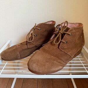 Toms Corduroy Desert Suede Lace-up Wedge Bootie Size 6